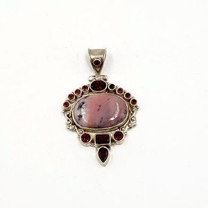 Rhodonite and Garnet Sterling Silver Pendant